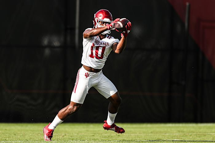 Sophomore David Ellis catches the ball out of the backfield during Indiana's fall camp. Ellis has been getting a lot of reps at running back this fall.